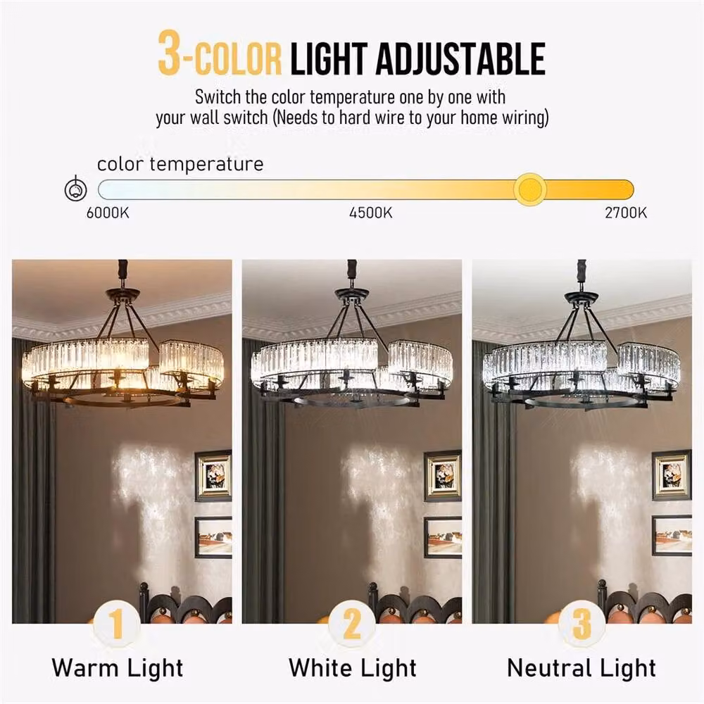 FLAVORA Modern Farmhouse Crystal Chandelier in Black Antique Metal with Transparent Crystals, Diameter: 60 cm – 6