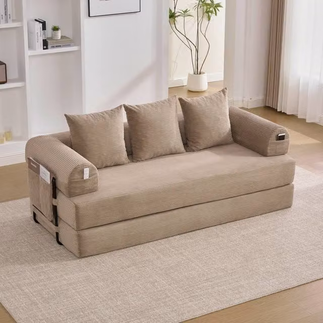 GOMYWAY Matteo Modular Corduroy Sofa in Green, Beige and Multicolour with Metal Frame and Scatter Cushions