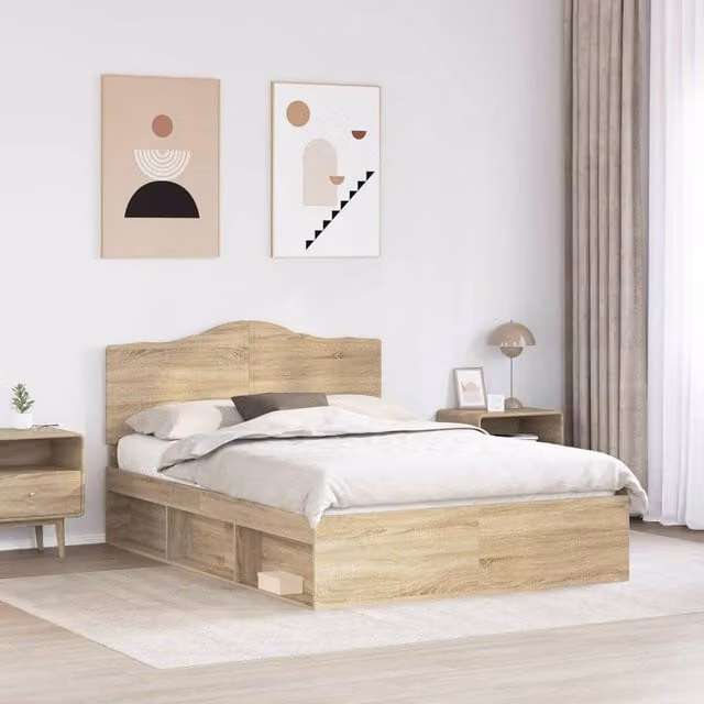 Berkfield Home Sonoma Bed Frame with Headboard in Brown Solid Pine Wood, W: 140 cm, L: 190 cm