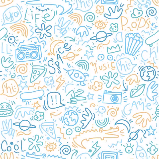 Muriva Doodle Blue Yellow Multicolour