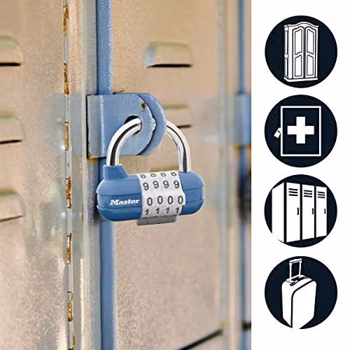 Master Lock Pro Sport 4-Digit Combination Steel Padlock, Silver and Grey, W/D/H: 5.9 x 6.4 x 2.6 cm – 2