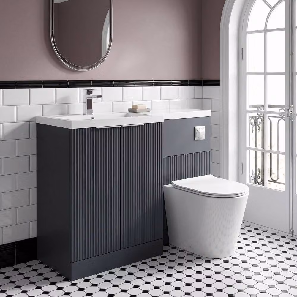Balterley Tixall 2 Door Vanity WC Unit with Poly Basin, Left Hand, Dark Grey, Width: 110 cm – 2