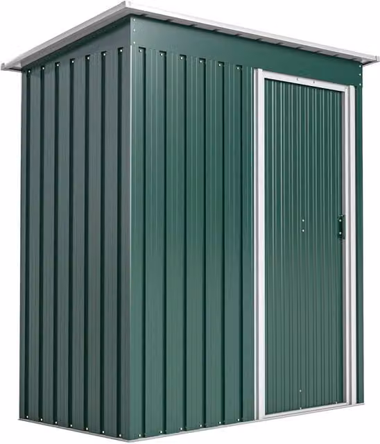 Rolipo Green Metal Pent Garden Shed with Sliding Door, W/D/H: 152.4 x 91.44 x 182.88 cm