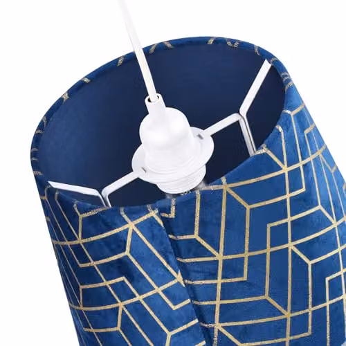 Happy Homewares Modern Navy Blue Velvet Cylinder Lamp Shade with Gold Geometric Design, W/D/H: 25 x 25 x 18 cm – 3