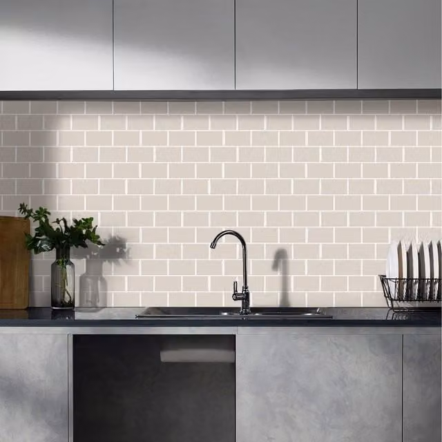 Lifeideas 10 Piece Self-Adhesive 1.2mm Backsplash Wall Sticker in Beige and White