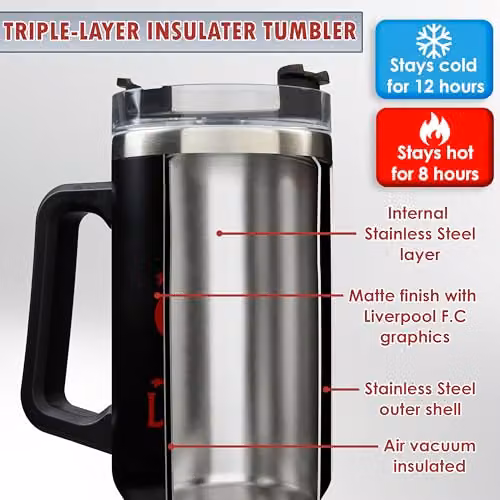 Get Trend Liverpool FC Insulated Stainless Steel Tumbler with Straw and Handle, Black, 850ml – 3