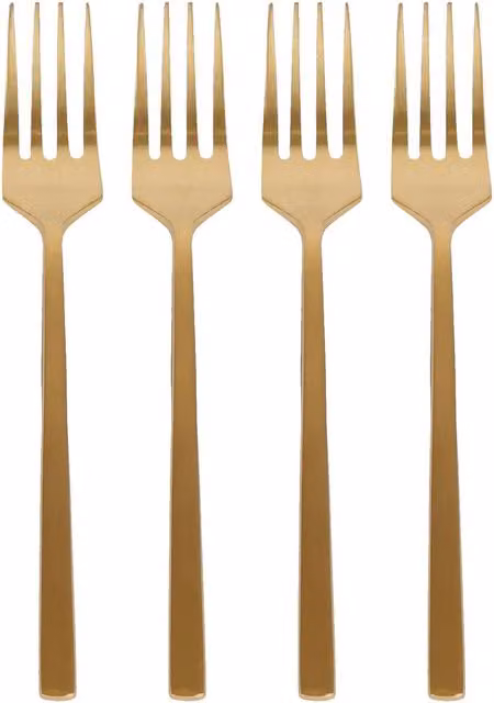 Argon Tableware Coated Stainless Steel Cake Forks in Gold, Set of 4