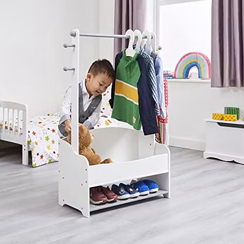 Liberty House Toys Kids Wooden Hanging Rail with Extra Storage, White and Grey, W/D/H: 100.0 x 70.0 x 30.0 cm – 1