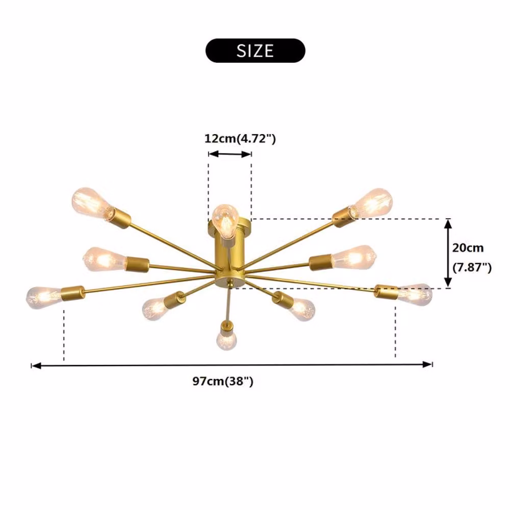 NIVOR 10-Light Industrial Mid Century Flush Mount Ceiling Chandelier in Gold/Brass – 2