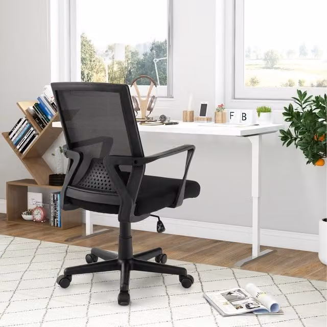 Costway Modern Ergonomic Fabric Home Office Chair with Armrests, Black