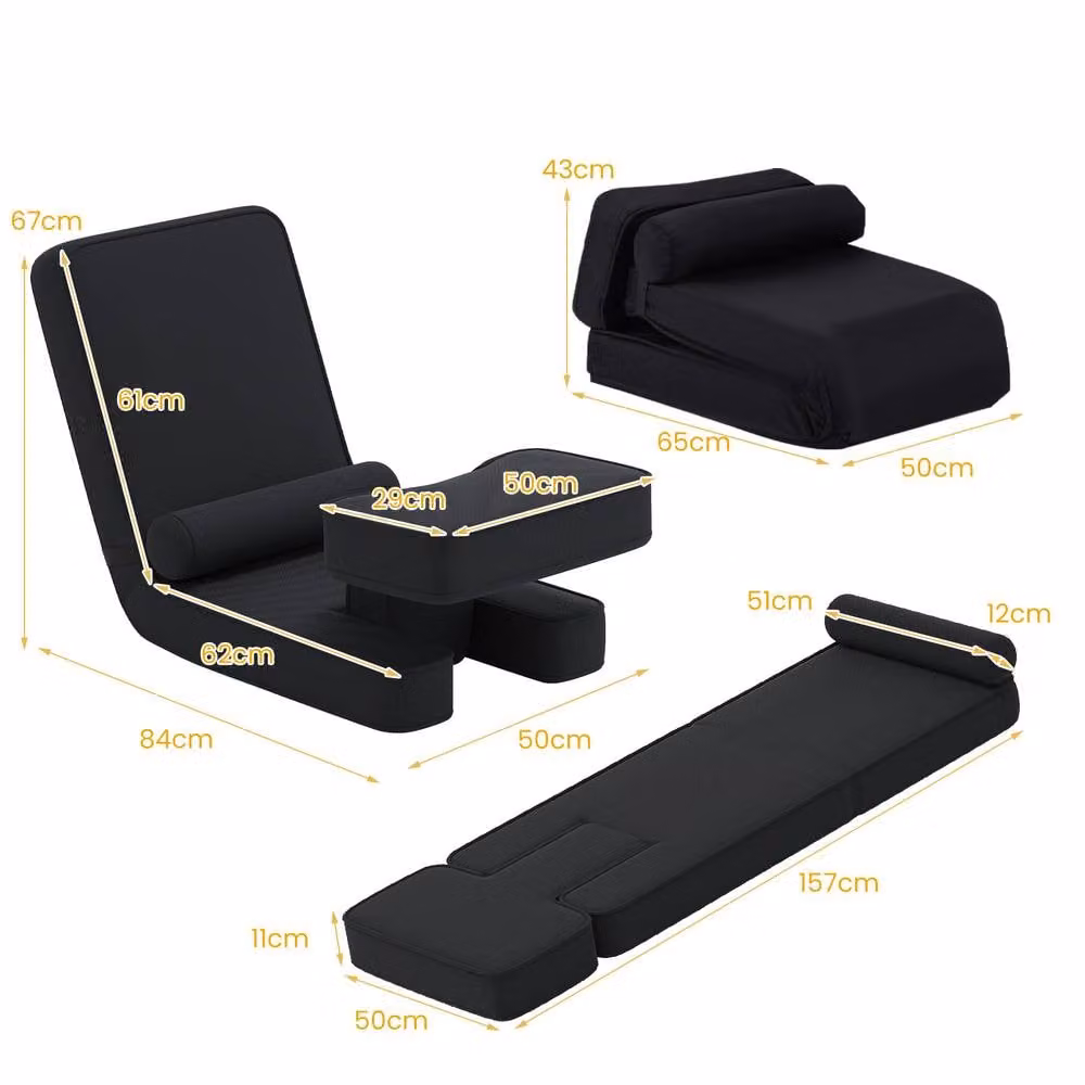 Gymax Adjustable Gaming Floor Chair with Tabletop, Black Upholstered Recliner Seat – 2