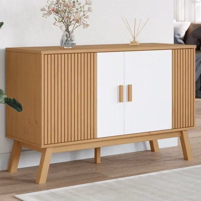 Berkfield Home OLDEN Sideboard in White and Brown Solid Pine Wood, W/D/H: 114 x 43 x 73.5 cm – 1