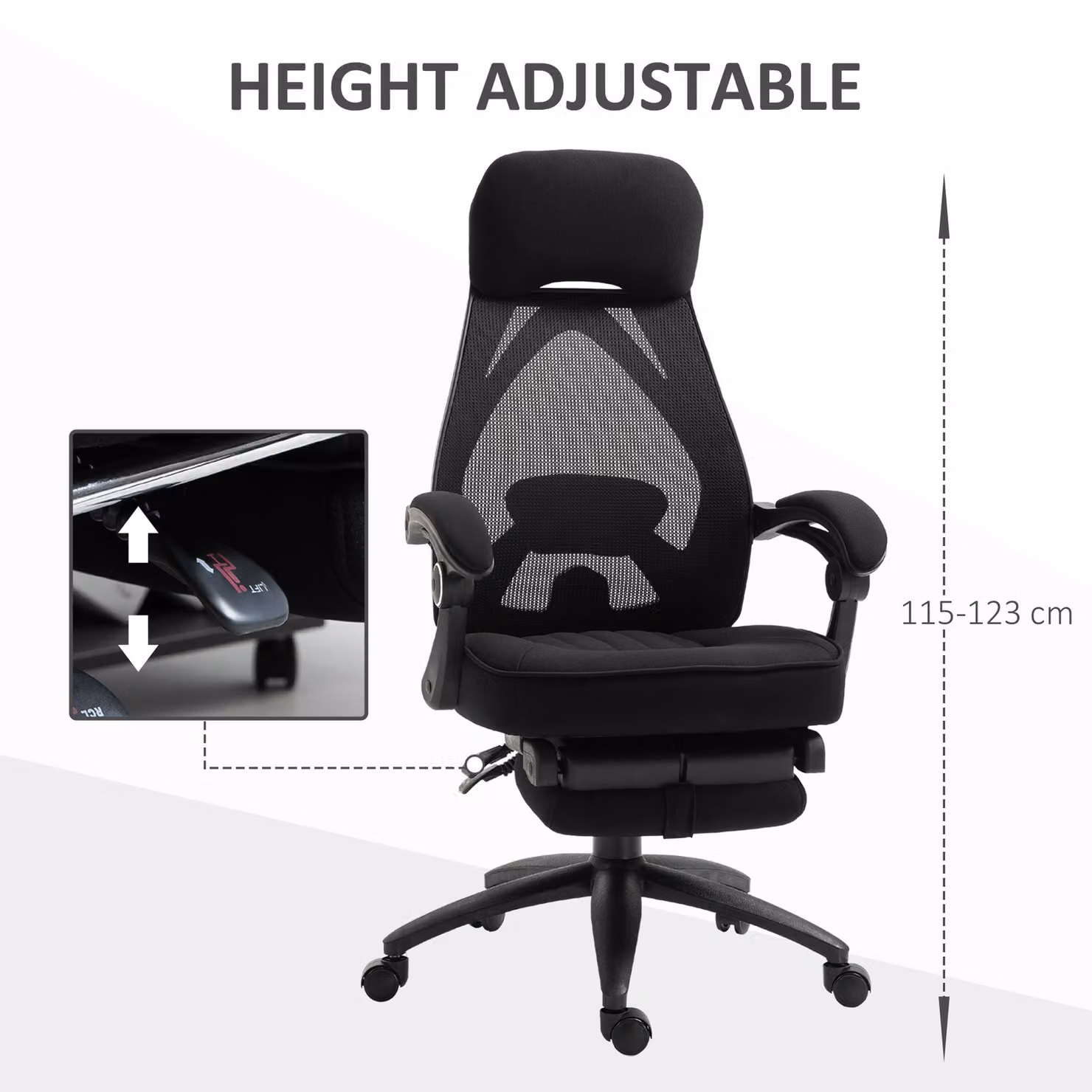 Vinsetto Black Executive Home Office Chair with Headrest, Footrest and Adjustable Lumbar Support – 4