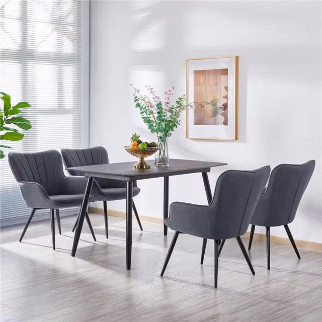 Yaheetech Mid-Century Modern Upholstered Armchair with Armrests in Grey Fabric and Mixed Wood and Metal Frame