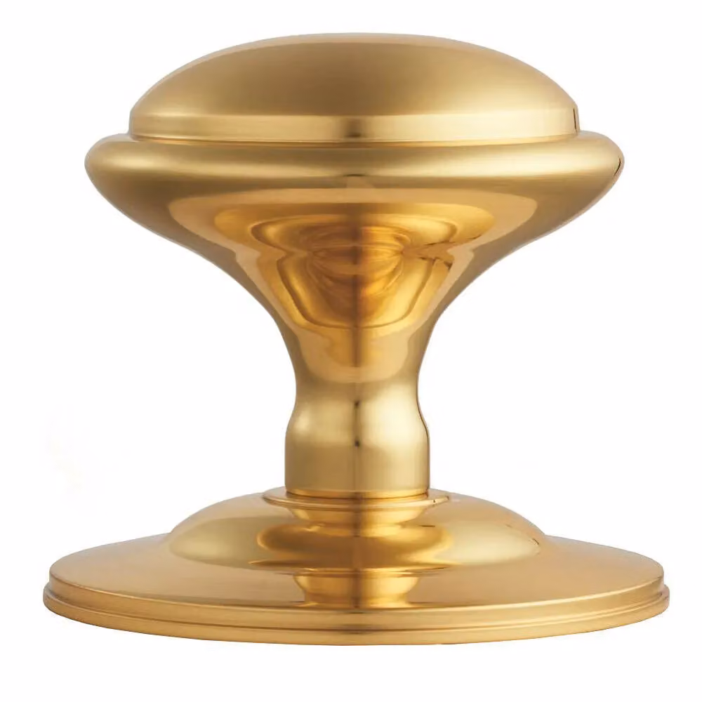Loops 2x Round Victorian Centre Door Knobs in Polished Brass, 85mm Rose Outdoor Handles – 2