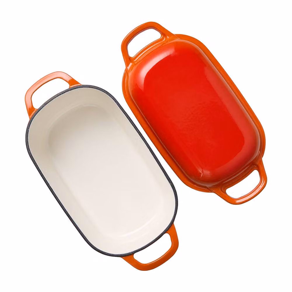 Living and Home 2-Piece Enamelled Cast Iron Bread Loaf Pan and Frying Pan Set, Orange – 2