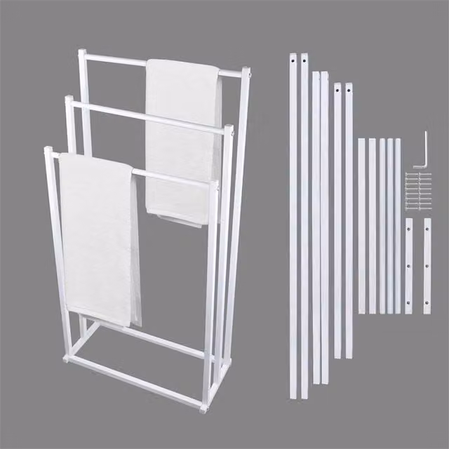 Nordara 3-Tier Freestanding Metal Towel Rail Stand in White, H 86 cm x W 44 cm x D 21 cm