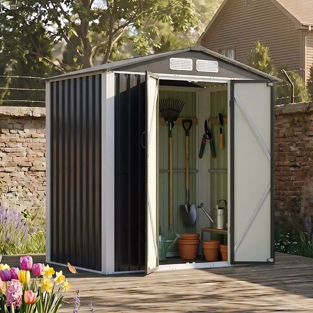 Living and Home Metal Garden Storage Shed with Lockable Door, Black, W: 182.88 cm, D: 121.92 cm, H: 181.0 cm – 2