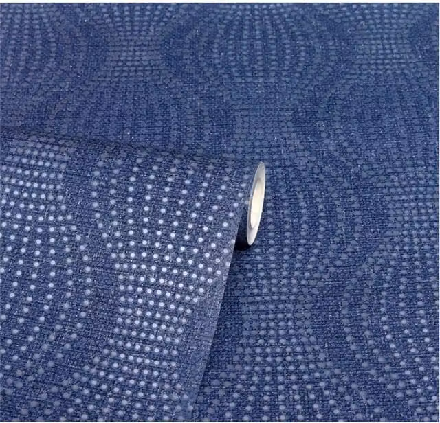 Nordara Calico Dot Blue Textured Metallic Vinyl Glitter Wave Wallpaper Roll