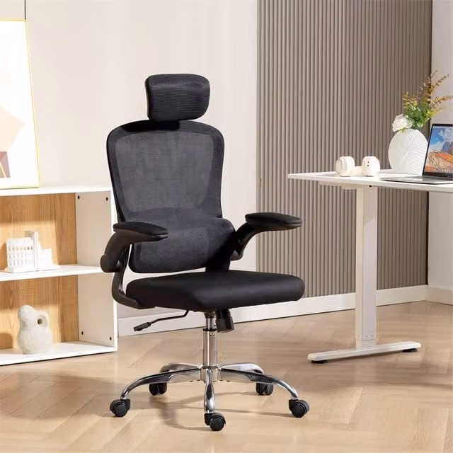EONLION Black Ergonomic Fabric Office Chair with Headrest and Armrests