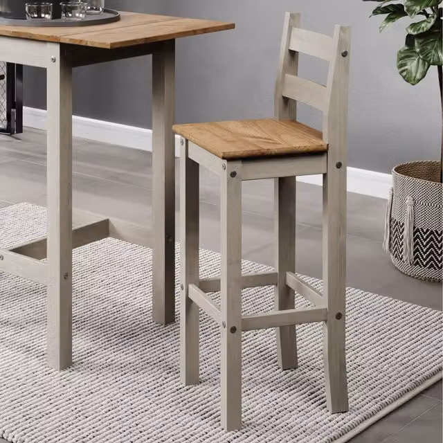Core Products Corona Grey High Breakfast Bar Chairs, Pair of Waxed Wood Dining Chairs