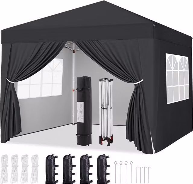 Yaheetech Heavy Duty Pop Up Canopy Gazebo with UPF 50+ Polyester Cover and Steel Frame, Black