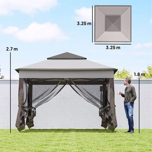 SPETLEK Garden Party Canopy Tent in Grey, W: 300 cm, D: 300 cm, H: 270 cm – 1
