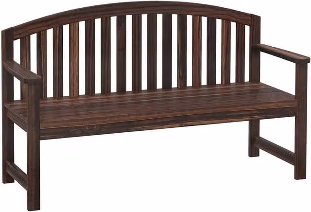 VOGREX 2 Person Wooden Garden Bench with Armrests in Brown – 1