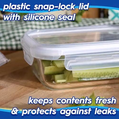 Harbour Housewares 640ml Glass Food Storage Container with Airtight Clip Lid, Transparent and White, Leakproof and Microwave Safe – 3