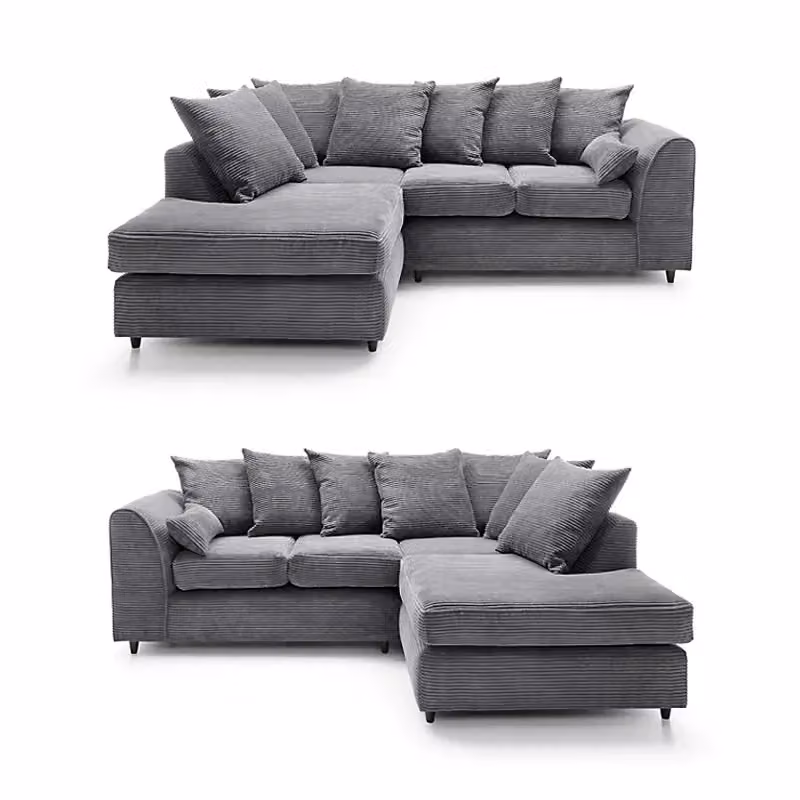 SquareBoxx Lennox Jumbo Cord Corner Sofa with Right Hand Facing Chaise in Grey – 3