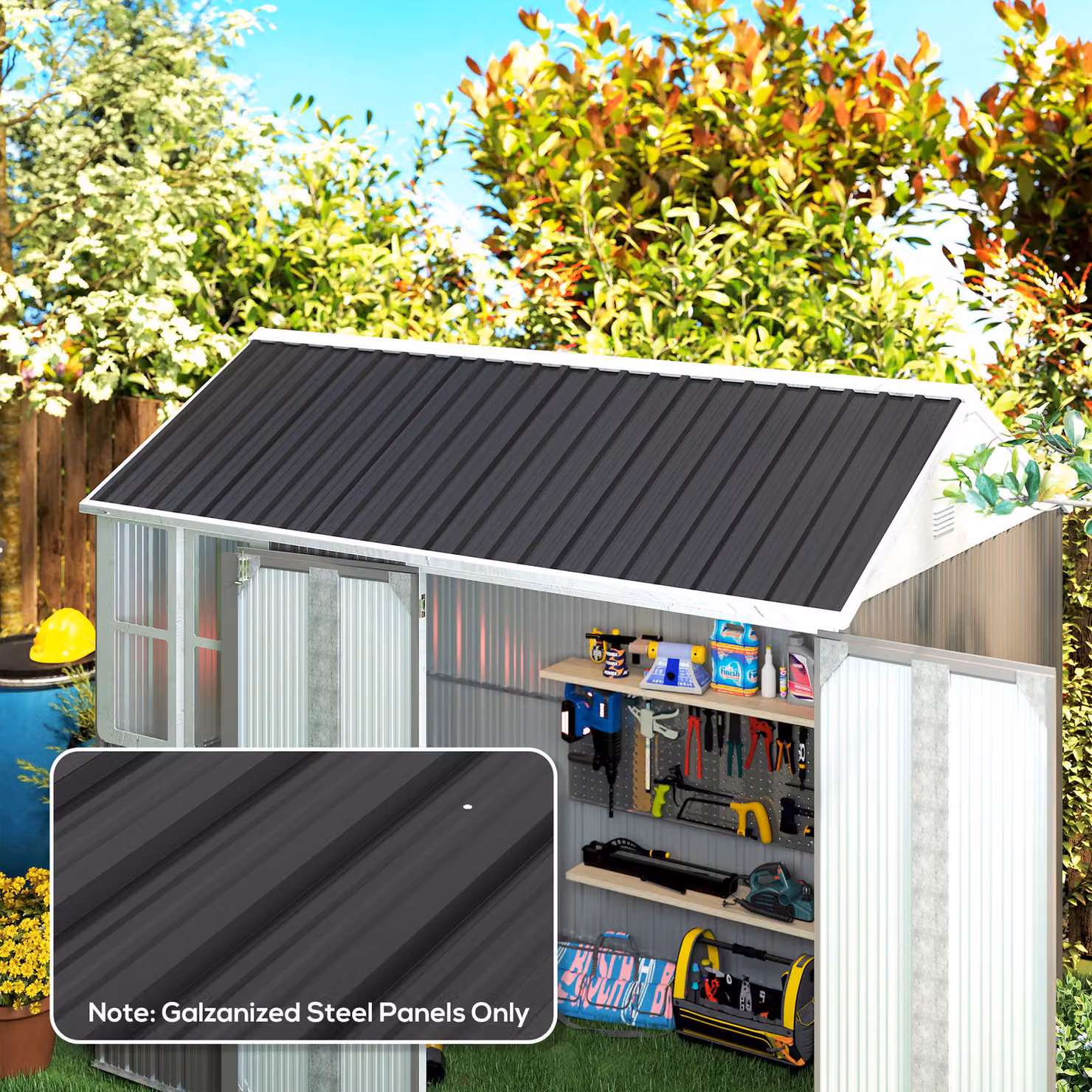 Outsunny Set of 12 Black Corrugated Galvanised Steel Roof Sheet Panels – 2