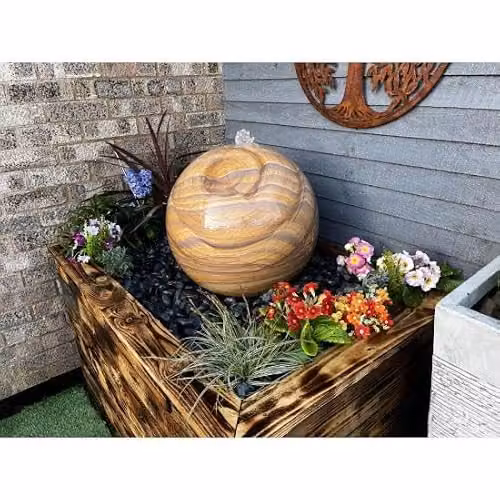 Tranquility Sandstone Sphere Solar Powered Natural Stone Water Feature, Diameter: 50 cm – 3