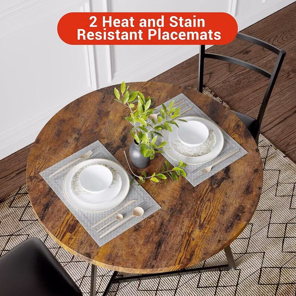 London Boutique 3-Piece Round Dining Table and 2 Upholstered Chairs Set in Brown – 4