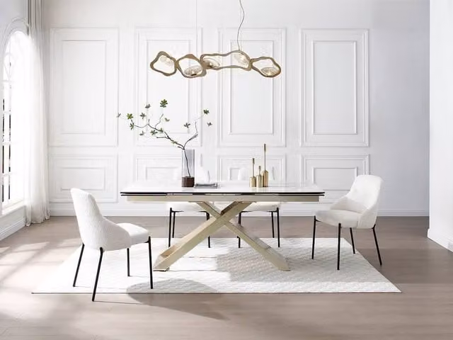 Vente-unique Modern White Ceramic and Tempered Glass Extendable Rectangular Dining Table, W/D/H: 220 x 100 x 76 cm (Extendable to 280 cm)