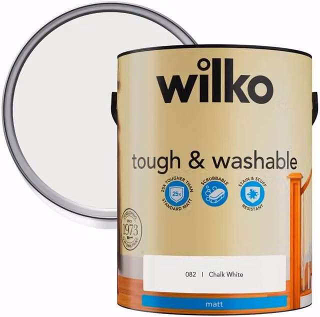wilko Tough and Washable Matt Emulsion Paint, White, 5 l
