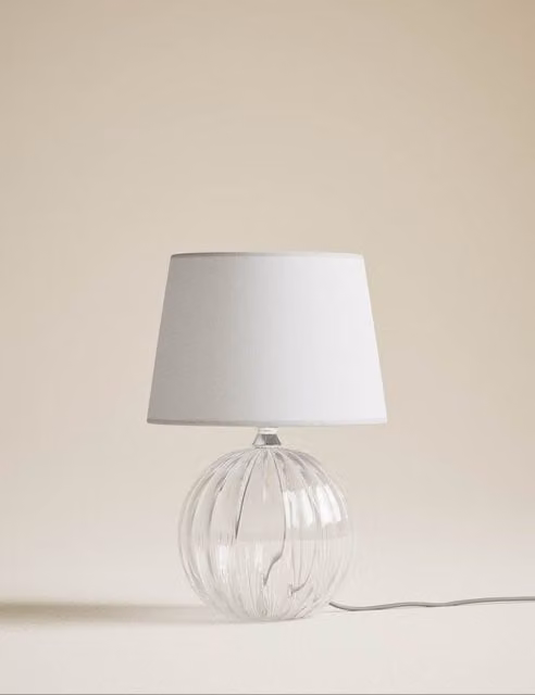 M&S Modern Round Glass Table Lamp in Transparent and White