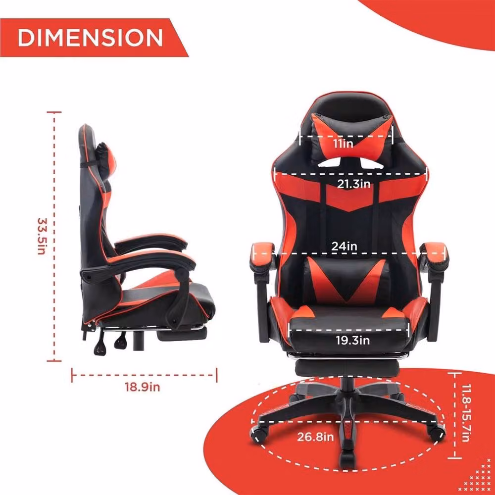 FORGEVIO Gaming Massage Chair in Red and Black with Footrest and Headrest – 2
