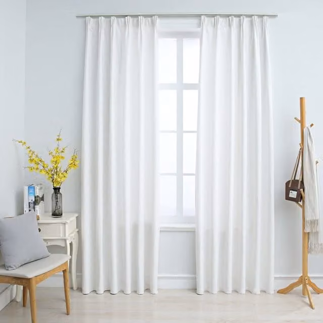 Berkfield Home White Blackout Curtain Fabric Panels with Hooks, 2 Pack, W: 140 cm, H: 225 cm
