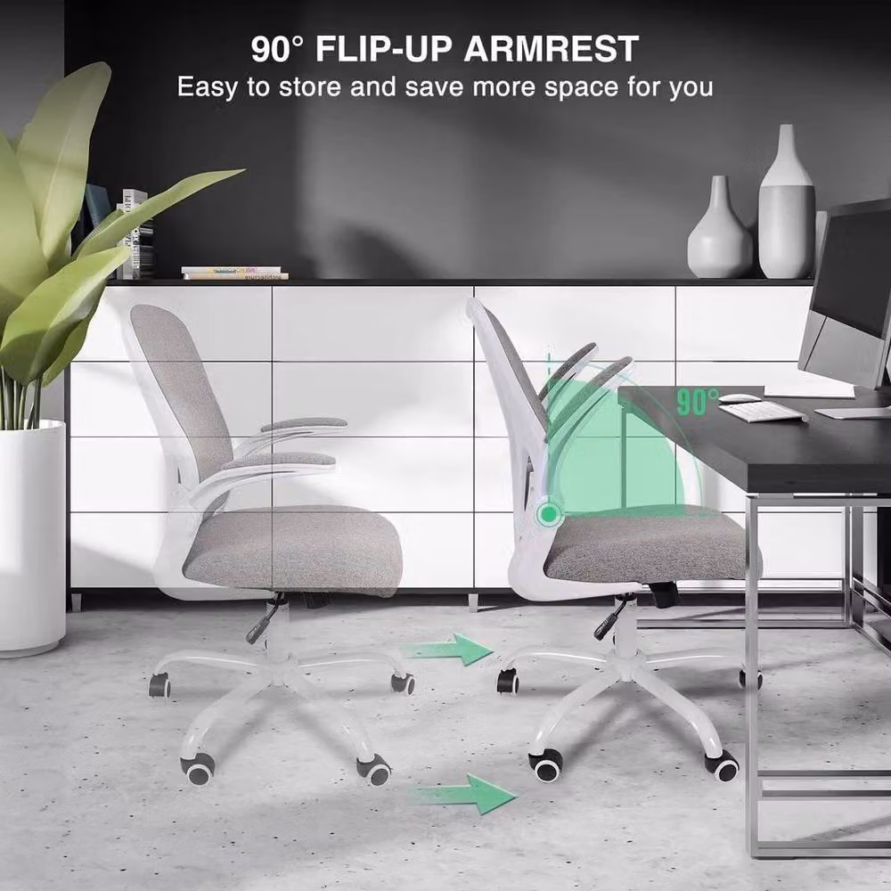 FORGEVIO Ergonomic Swivel Office Chair in Grey Fabric with Armrests – 3