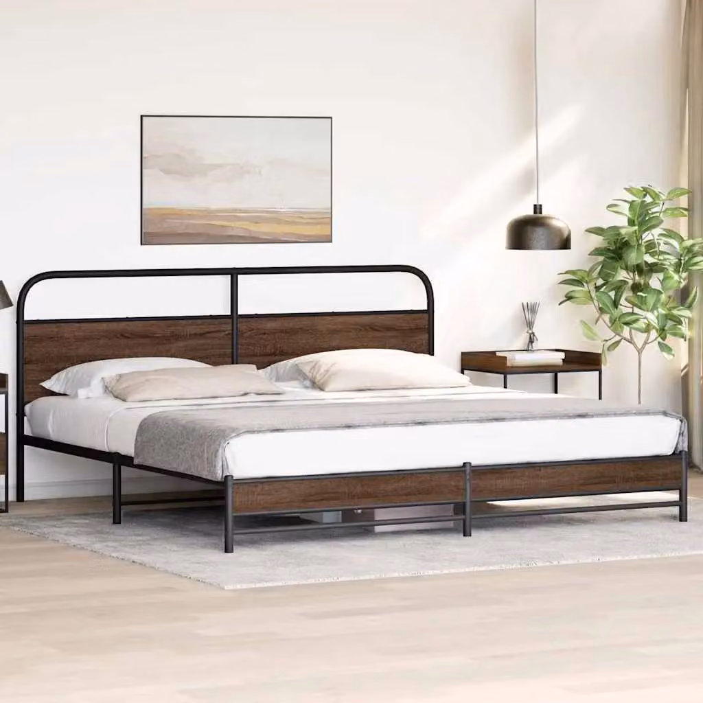 Berkfield Home Metal Bed Frame in Brown Oak, W/D/H: 180 x 200 cm, Super King Size – 3
