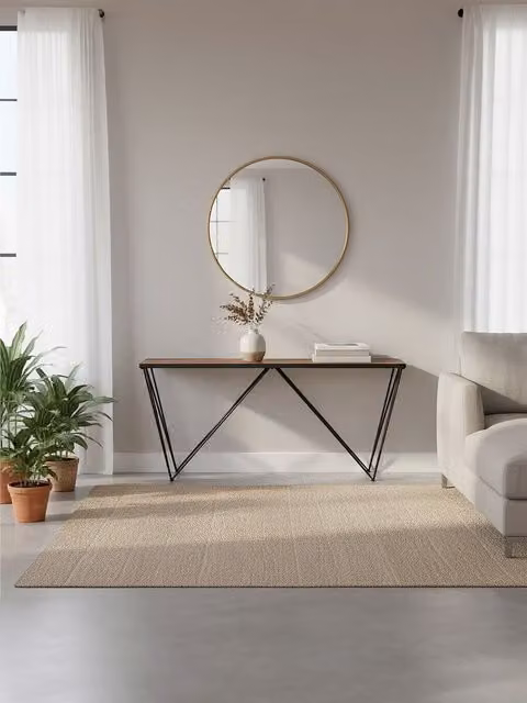 Orsina Industrial Rectangular Console Table in Black with Wood Top and Metal Frame – 1