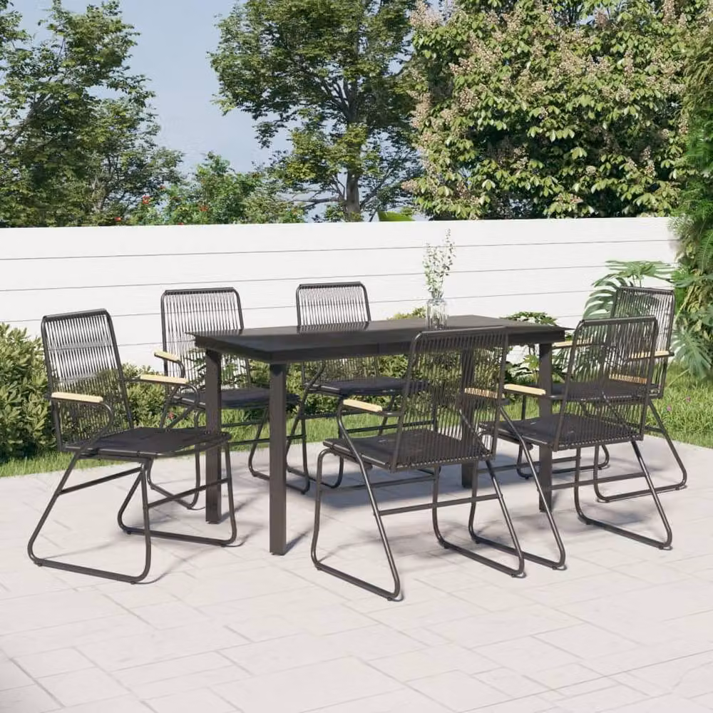 Berkfield Home 7 Piece Modern Garden Dining Set in Black PVC Rattan with Metal and Glass Details – 2