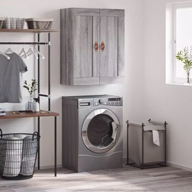 Berkfield Home Wall Mounted Cabinet in Grey Sonoma, W/D/H: 69.5 x 34 x 90 cm