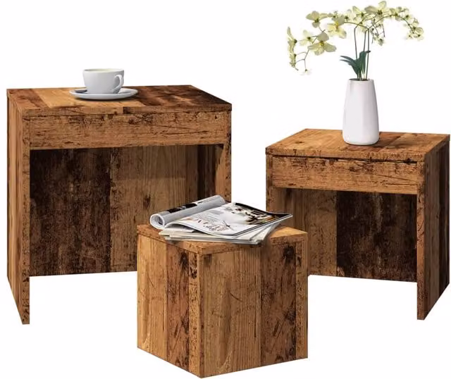 Berkfield Home Nesting Tables, 3 Piece Set in Brown Old Wood Finish