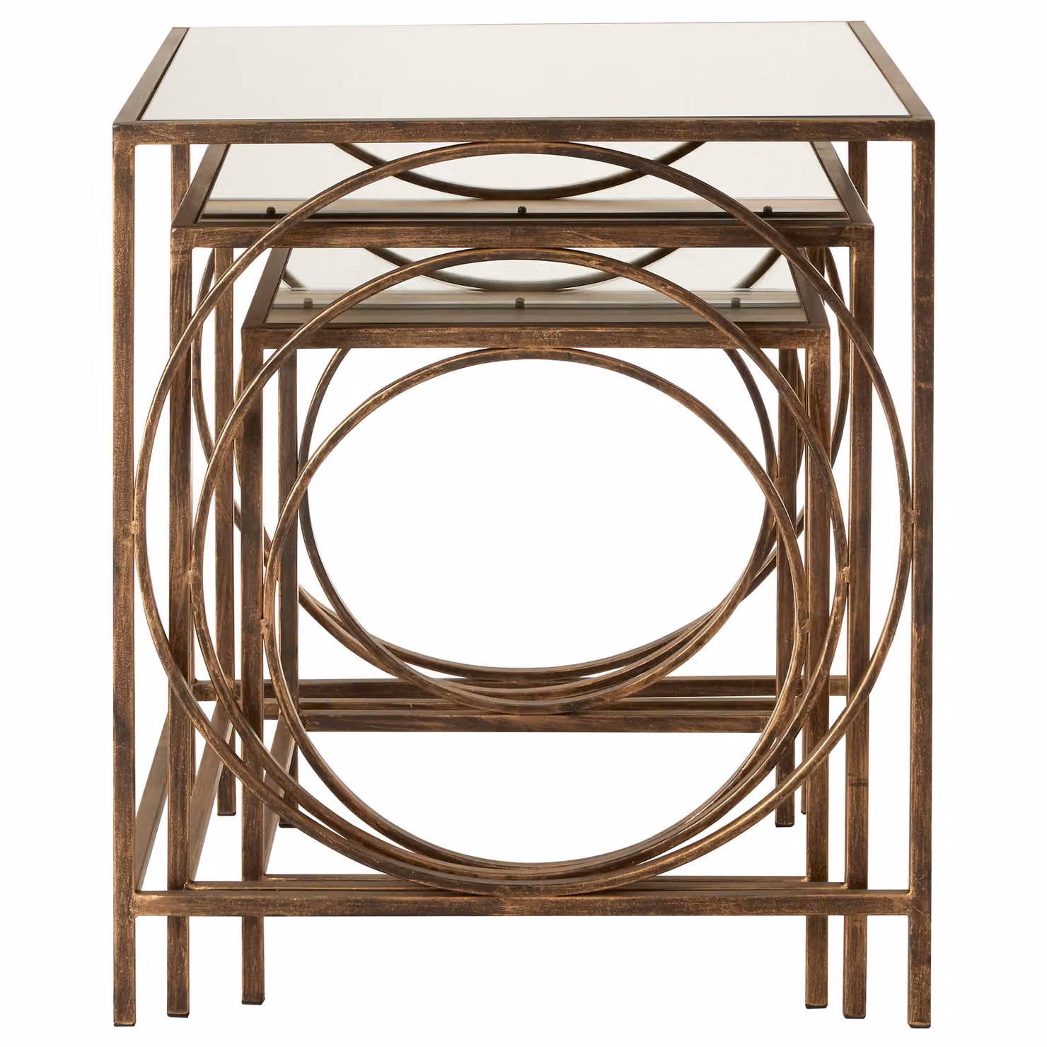 Orsina Geometric Design Nest of 3 Tables in Brown with Glass and Metal Tops – 3