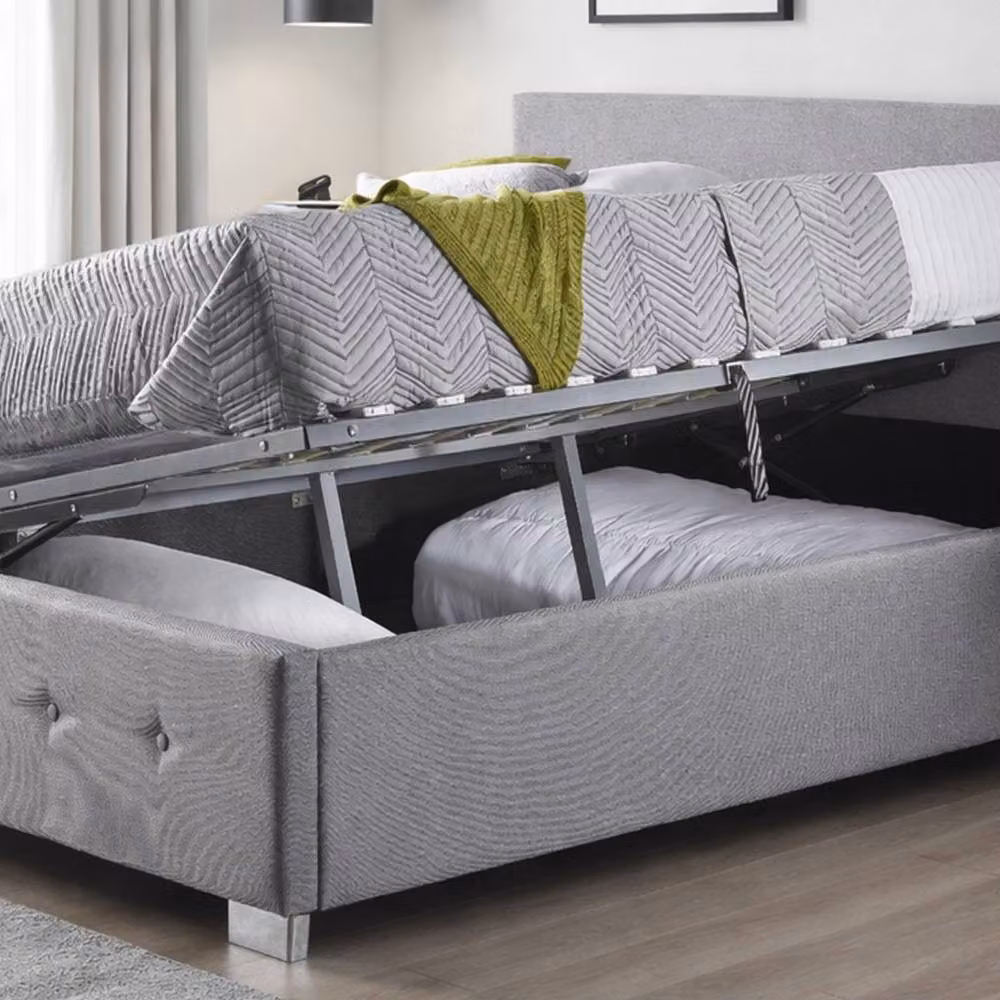 Aspire Richmond Ottoman Storage Bed Frame in Grey Velvet Fabric, King Size (180 x 200 cm) – 2