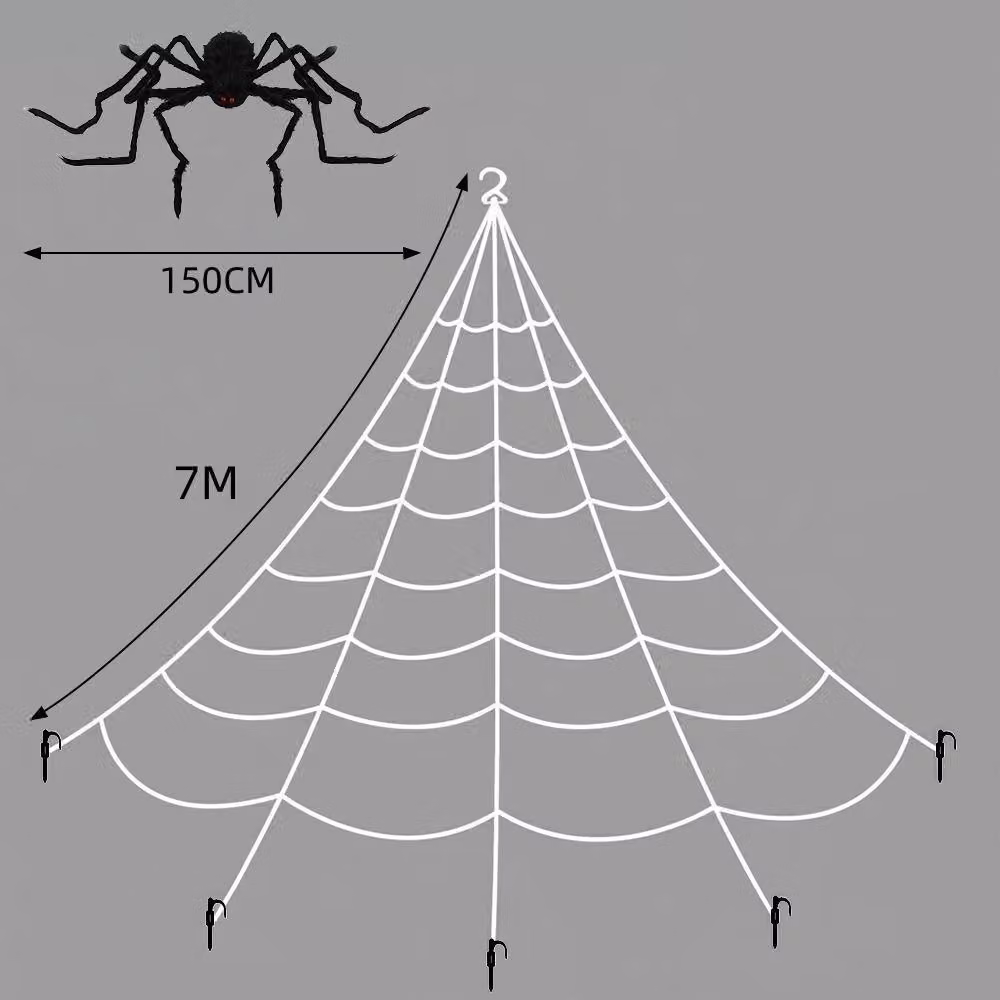 YnysTec Halloween Prop Set featuring 150cm Hairy Giant Spider and 7m Web in Black – 2