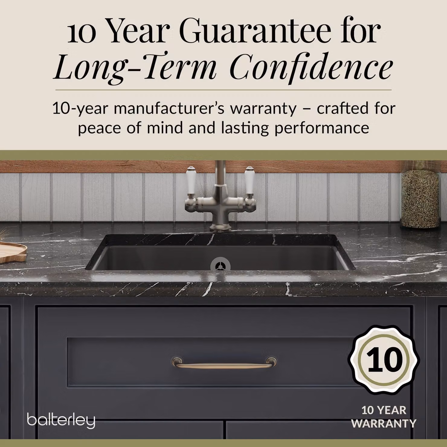 Balterley Ceramic Single Bowl Undermount Kitchen Sink, Dark Grey, W: 54.8 cm, D: 44.2 cm, H: 19.7 cm – 5