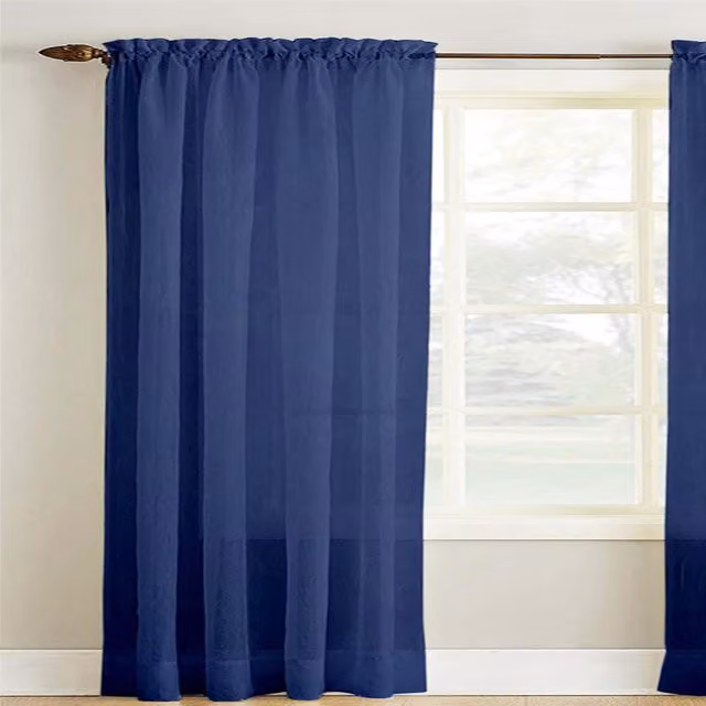 Roseley Blue Transparent Plain Voile Fabric Panel Curtain with Rod Pocket, Width: 91.44 cm