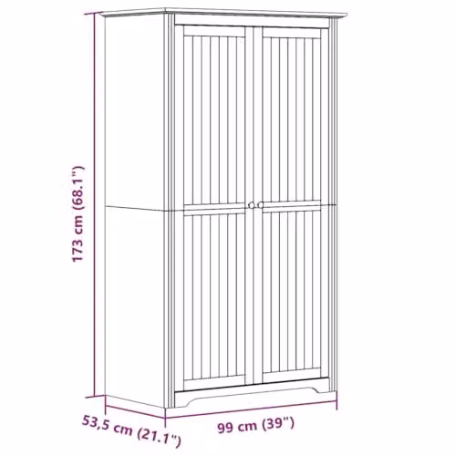 vidaXL BODO Wardrobe in Grey Solid Pine Wood with Hinged Doors, W/D/H: 101 x 52 x 176.5 cm – 3